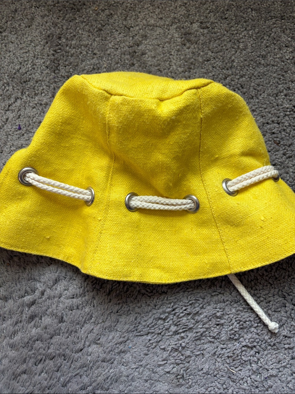 Barneys New York Yellow Canvas Bucket Hat with White Rope Trim - Picture 5 of 11
